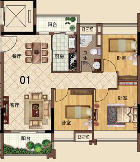 金艾陶瓷磚應用效果：大瀝碧桂園·華府01戶型裝修效果鑒賞